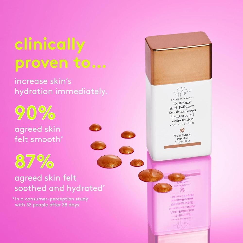 Drunk Elephant D-Bronzi Sunshine Drops: Suero Bronceador Facial, Seguro y Efectivo, Libre de Aceites, Fragancias 30ml