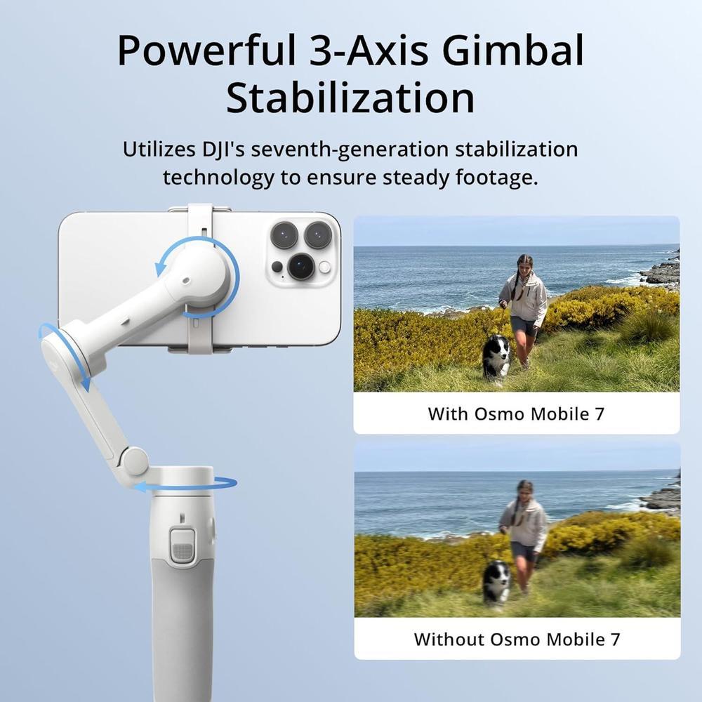 DJI Osmo Mobile 7 - Estabilizador de cardán para iPhone y Android con ActiveTrack 7.0 y trípode integrado