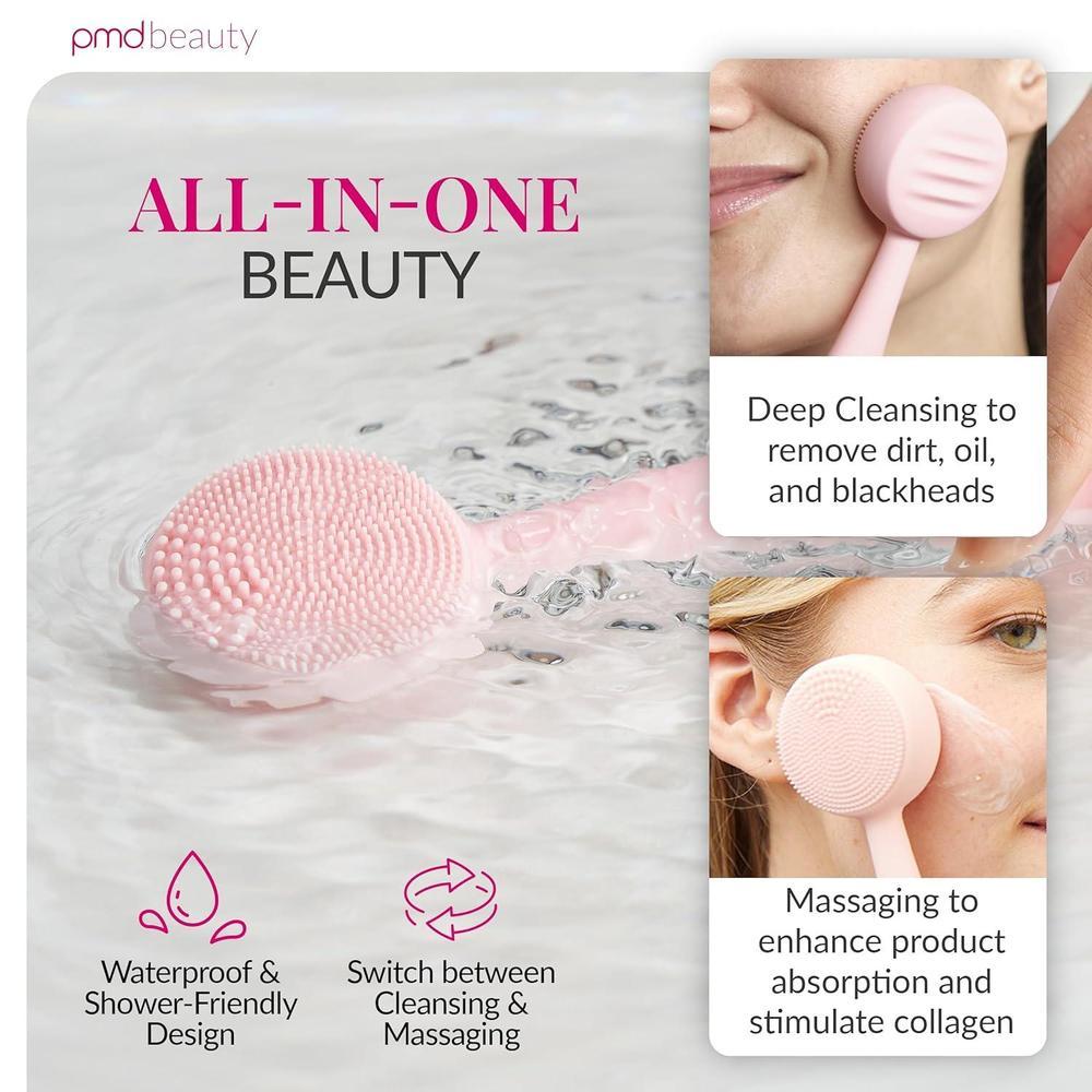 Dispositivo de limpieza facial PMD Clean con cepillo de silicona y masajeador antienvejecimiento, impermeable y a batería