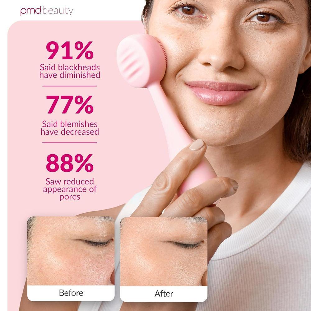 Dispositivo de limpieza facial PMD Clean con cepillo de silicona y masajeador antienvejecimiento, impermeable y a batería