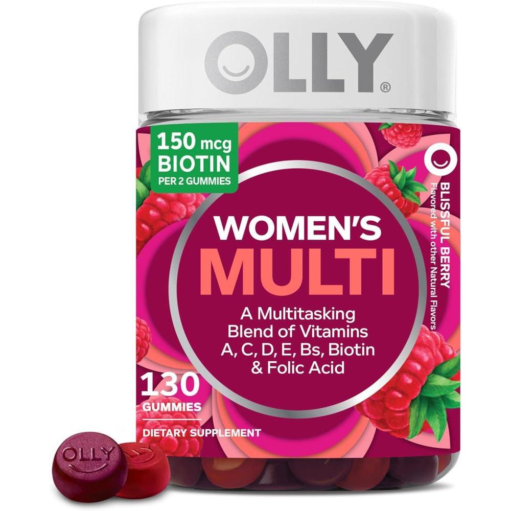 OLLY - Goma multivitamínica para mujer, salud general y apoyo inmunológico, vitaminas A, D, C, E, biotina, ácido fólico, vitamina masticable para adultos, baya, suministro de 65 días - 130 unidades