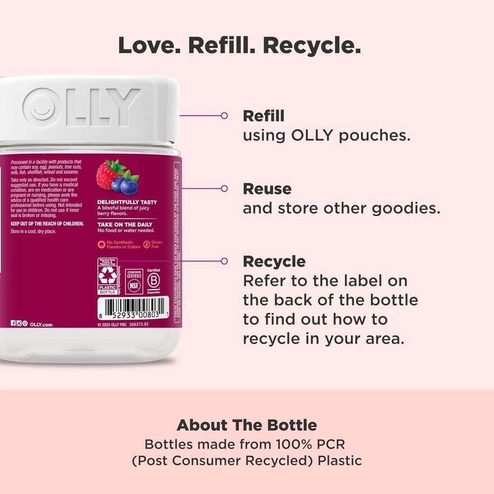 OLLY Multivitaminas para Mujeres, Gummy con Vitaminas A, D, C, E, Biotina, Ácido Fólico, Sabor Berries, 65 Días