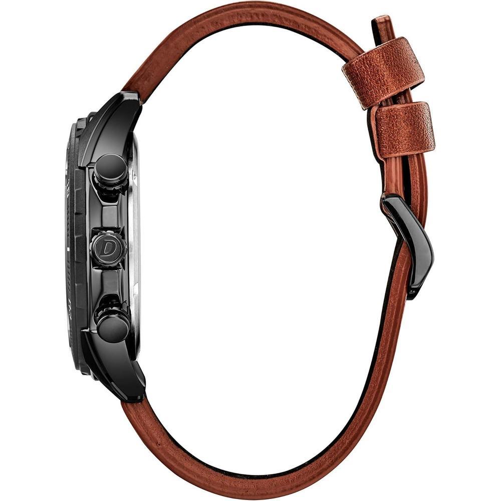 Reloj cronógrafo Citizen Eco-Drive para hombre, acero inoxidable IP negro, correa de cuero marrón, esfera negra