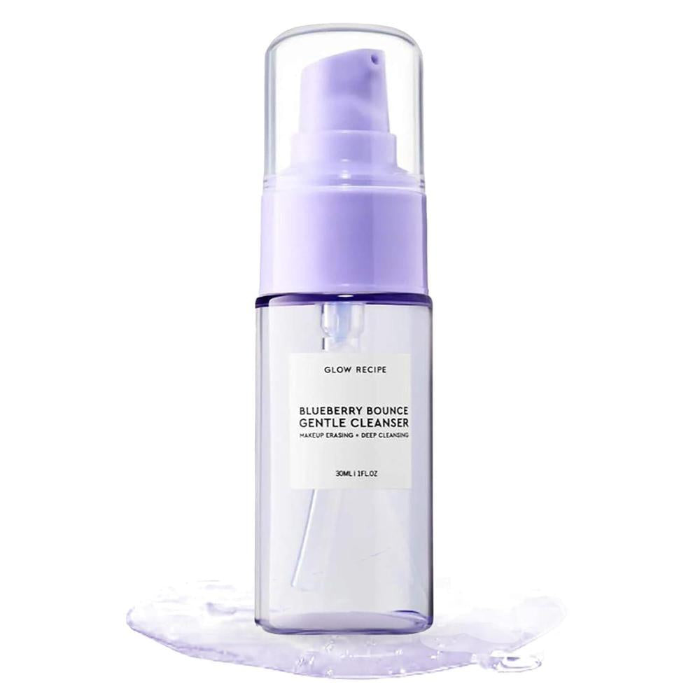 Glow Recipe Blueberry Bounce Gentle Face Cleanser Travel Size - 3-in-1 Foaming Double Cleanser, Makeup Remover & Clarifying Mask - Hydrating Hyaluronic Acid, Blueberry Extract & Exfoliating AHA (30ml)