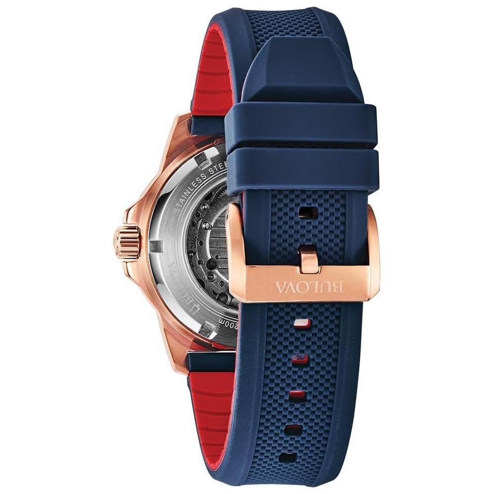 Bulova Reloj Automático Marine Star Esfera Azul para Hombre con Acabado Oro Rosa