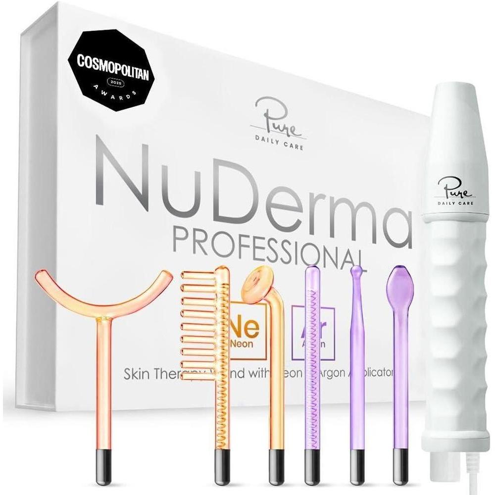 NuDerma - Varita de terapia profesional para la piel - Máquina portátil de terapia de la piel con 6 varillas de neón y argón – Mejora tu piel – Limpia, firme y tensa