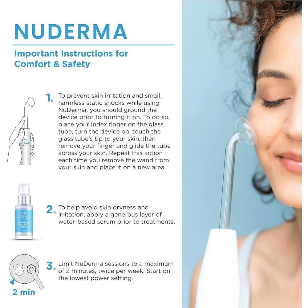 NuDerma Varita de terapia profesional - Máquina de terapia de la piel portátil con 6 varillas de neón y argón