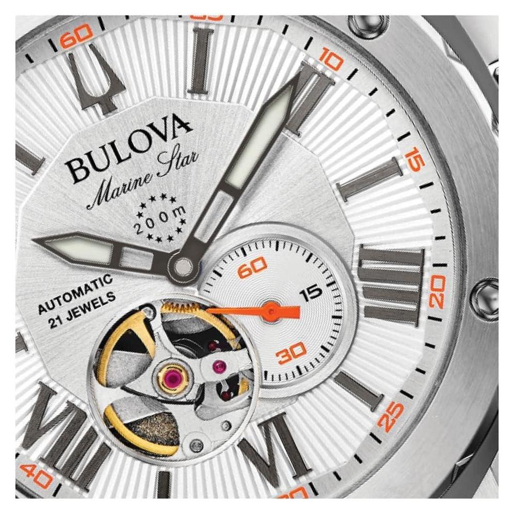 Bulova Marine Star 'Series A' Reloj automático para hombre con correa naranja de silicona, estilo moderno y resistente al agua