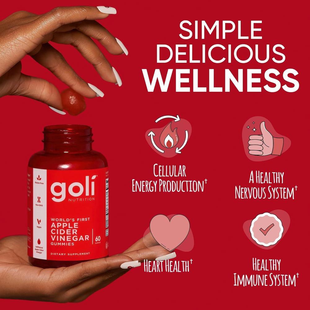 Goli Gummies de Vinagre de Manzana con Vitamina B12, Remolacha y Granada - Veganas y Gluten-Free, 60 gomitas