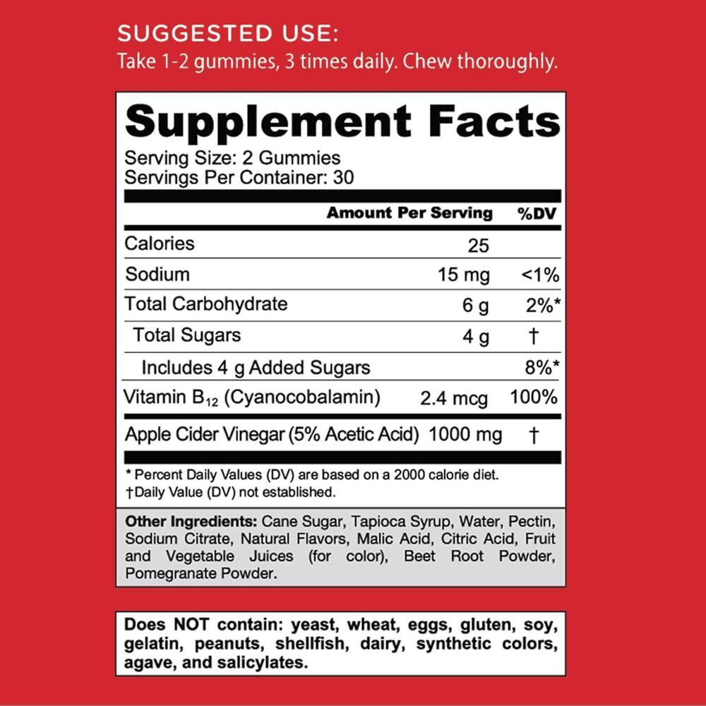 Goli Gummies de Vinagre de Manzana con Vitamina B12, Remolacha y Granada - Veganas y Gluten-Free, 60 gomitas