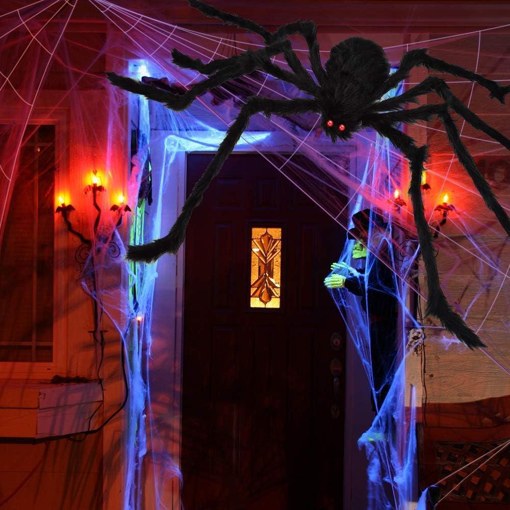 Telaraña de Halloween con araña gigante, espeluznante decoración para exteriores e interiores, ideal para fiestas