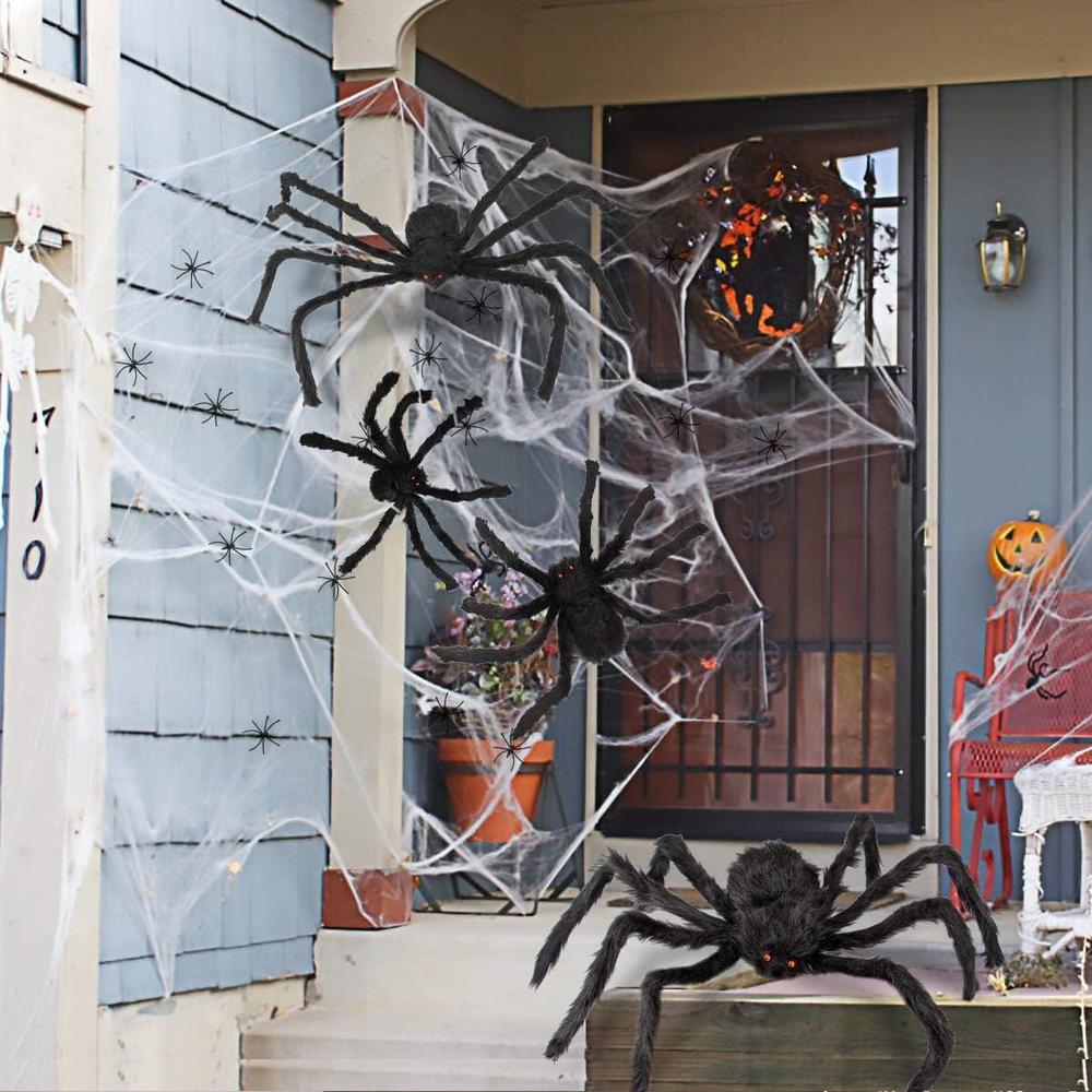 Juego de decoración de Halloween con arañas grandes, telarañas elásticas y más, ideal para un ambiente espeluznante