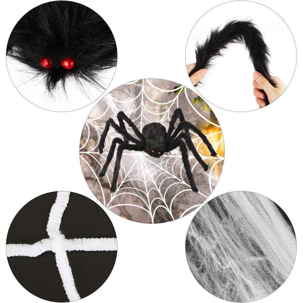Juego de decoración de Halloween con arañas grandes, telarañas elásticas y más, ideal para un ambiente espeluznante