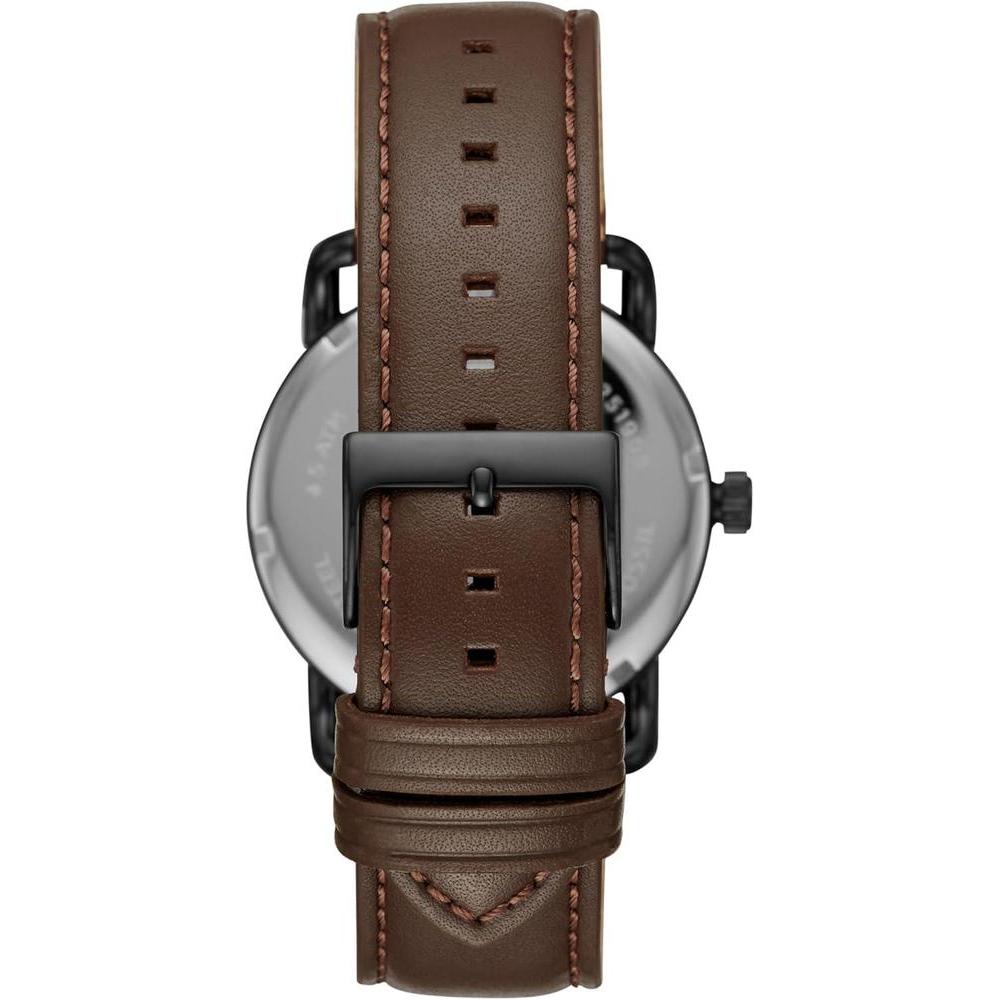 Reloj Fossil Copeland para hombre, acero inoxidable y cuero, movimiento de cuarzo con esfera negra e índices romanos, resistente al agua