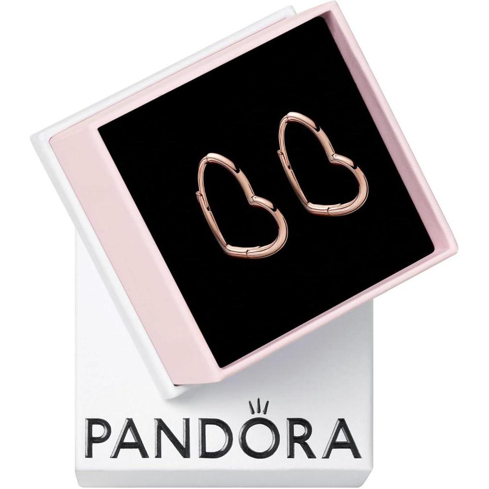 PANDORA Asymmetrical Heart Hoop Earrings - Minimalist Hoop Earrings - Stunning Women's Earrings - Great Gift for Her - 14k Rose Gold