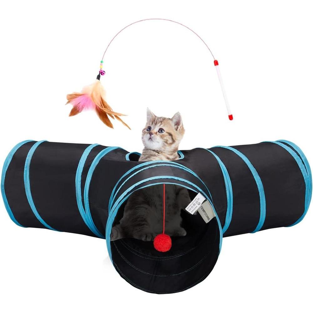 Pet Cat Tunnel Tube Toys 3 Way Collapsible, Tunnels for Indoor Cats，Kitty Bored Peek Hole Toy Ball Cat, Puppy, Kitty, Kitten, Rabbit