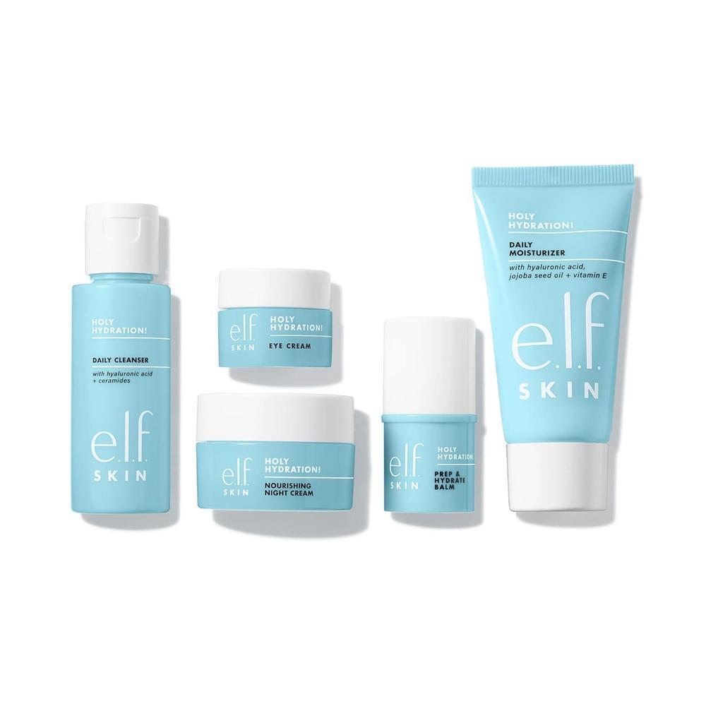 e.l.f. SKIN Holy Hydration! Kit de cuidado de la piel hidratante con limpiador, bálsamo, hidratante y crema noche, vegano y libre de crueldad