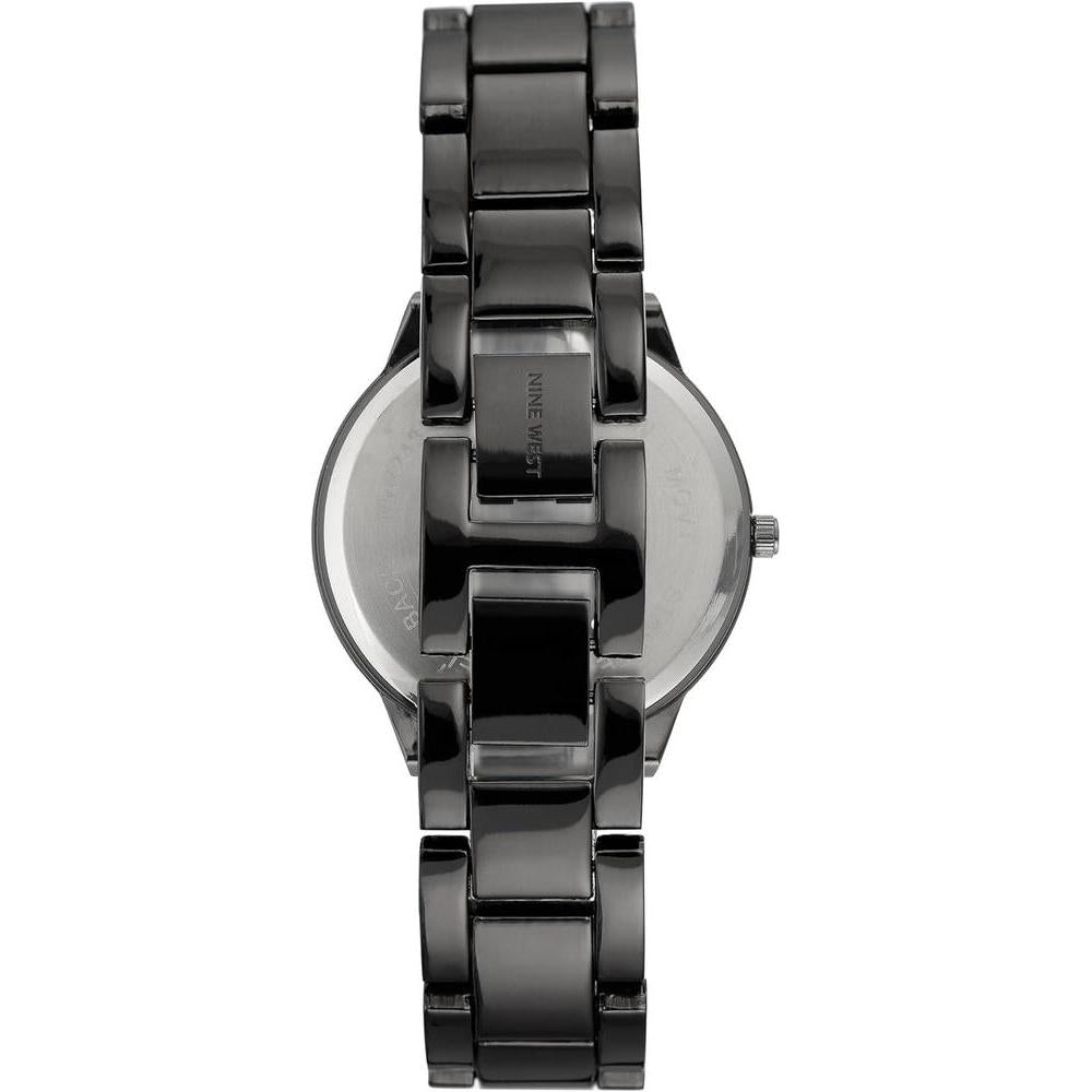 Nine West Reloj de pulsera Gunmetal elegante para mujer con pulsera metálica y esfera analógica