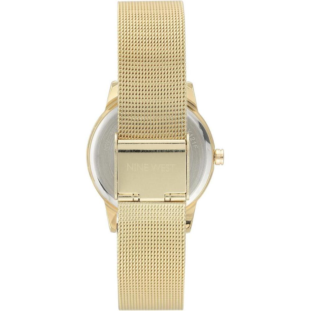 Reloj de pulsera para mujer Nine West en dorado con acero inoxidable, cristal resistente y diseño floral elegante