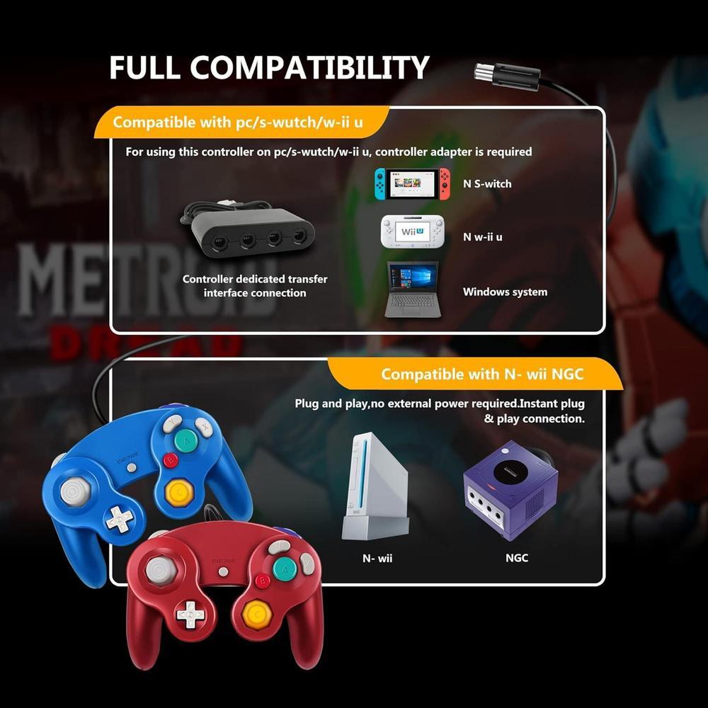 Controlador clásico Gamecube con cable para Nintendo Wii, compatible con Nintendo Switch y PC, tecnología USB
