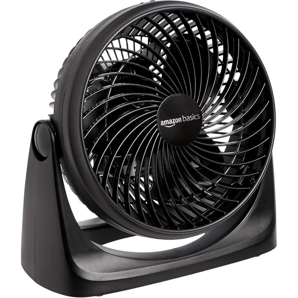 Ventilador Amazon Basics negro, incl. ajustable, 3 velocidades, portátil y eficiente. Ideal para mesas y escritorios