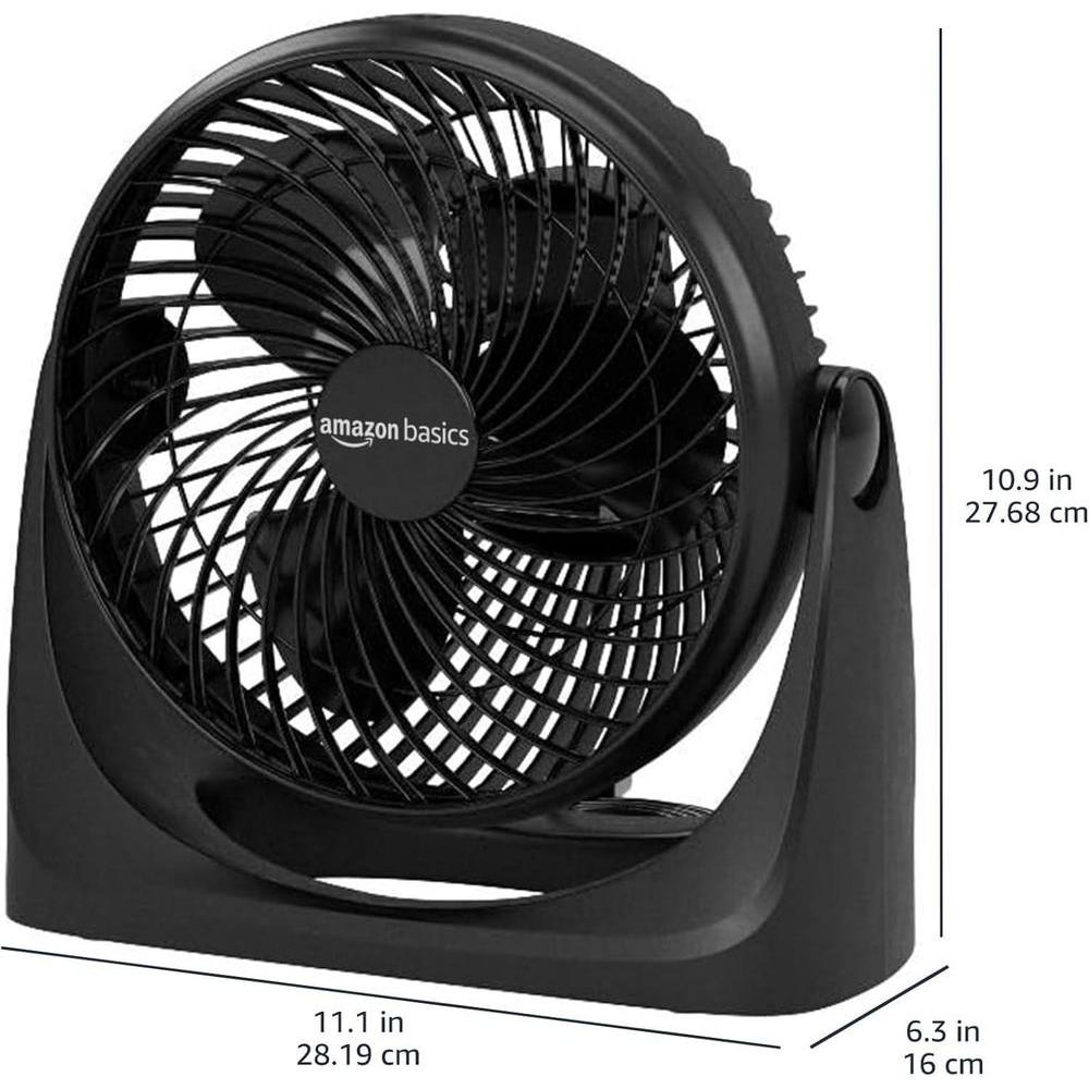 Ventilador Amazon Basics negro, incl. ajustable, 3 velocidades, portátil y eficiente. Ideal para mesas y escritorios