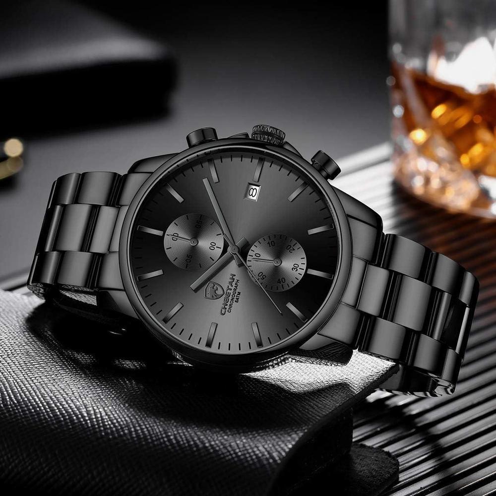 Reloj cronógrafo para hombre GOLDEN HOUR, acero inoxidable, resistente al agua, movimiento de cuarzo y fecha automática