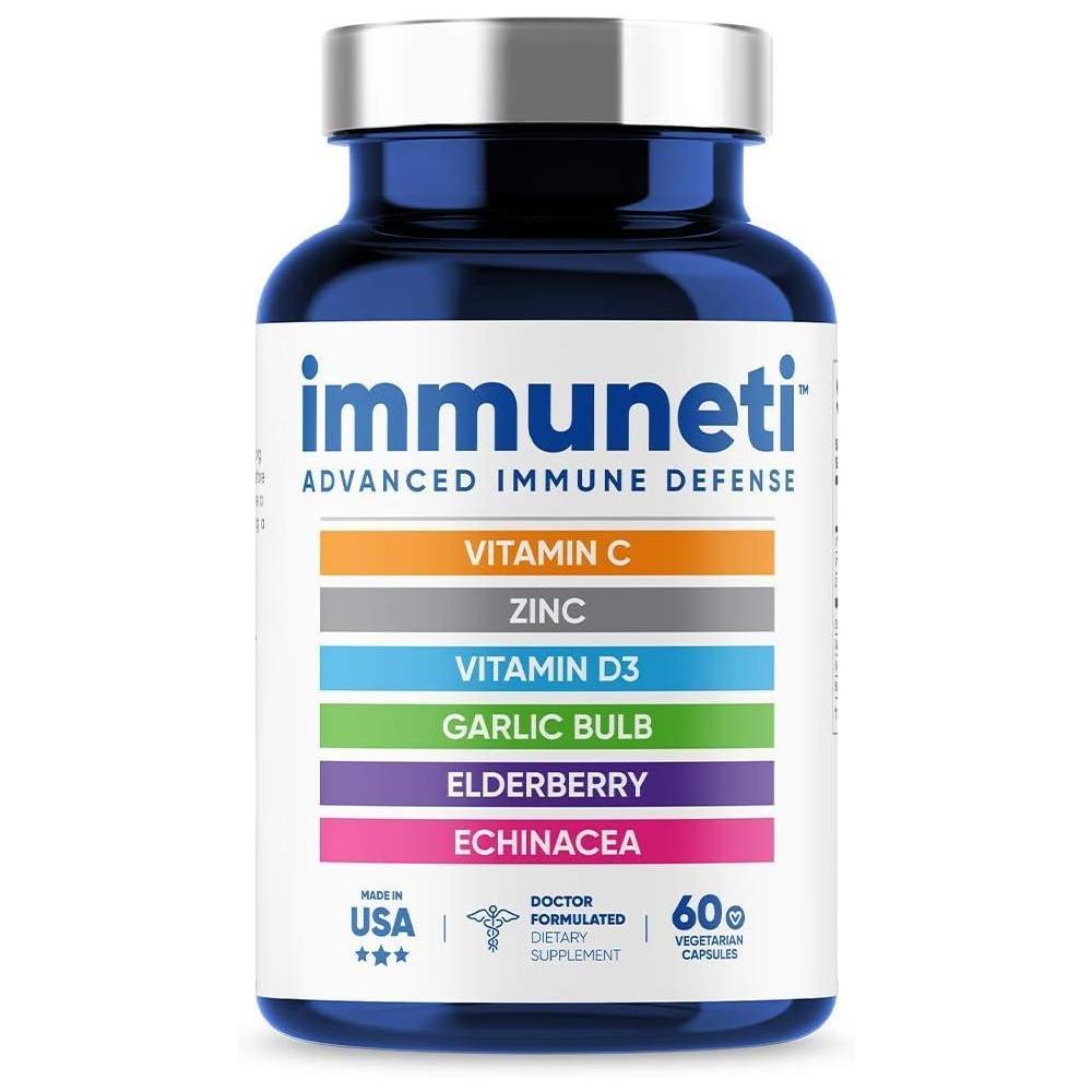 Immuneti - Advanced Immune Defense, 6-in-1 Powerful Blend of Vitamin C, Vitamin D3, Zinc, Elderberries, Garlic Bulb, Echinacea - Supports Overall Health, Provides Vital Nutrients & Antioxidants