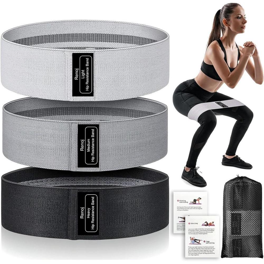 Renoj Resistance Bands, Exercise Workout Bands for Women and Men, 3 Set of Stretch Bands for Booty Legs, Pilates Flexbands