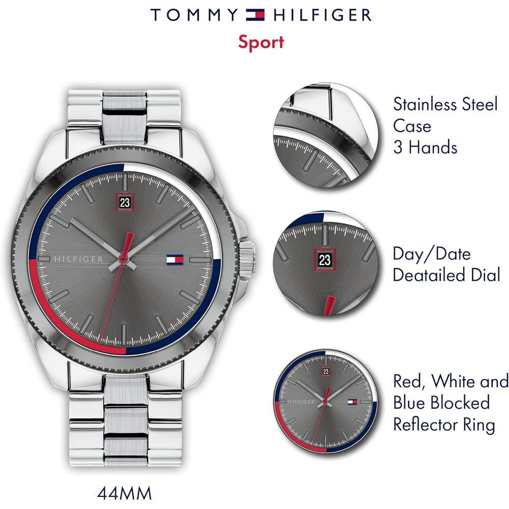 Reloj Tommy Hilfiger de acero inoxidable con cronógrafo, diseño moderno y detalles en colores icónicos de la marca