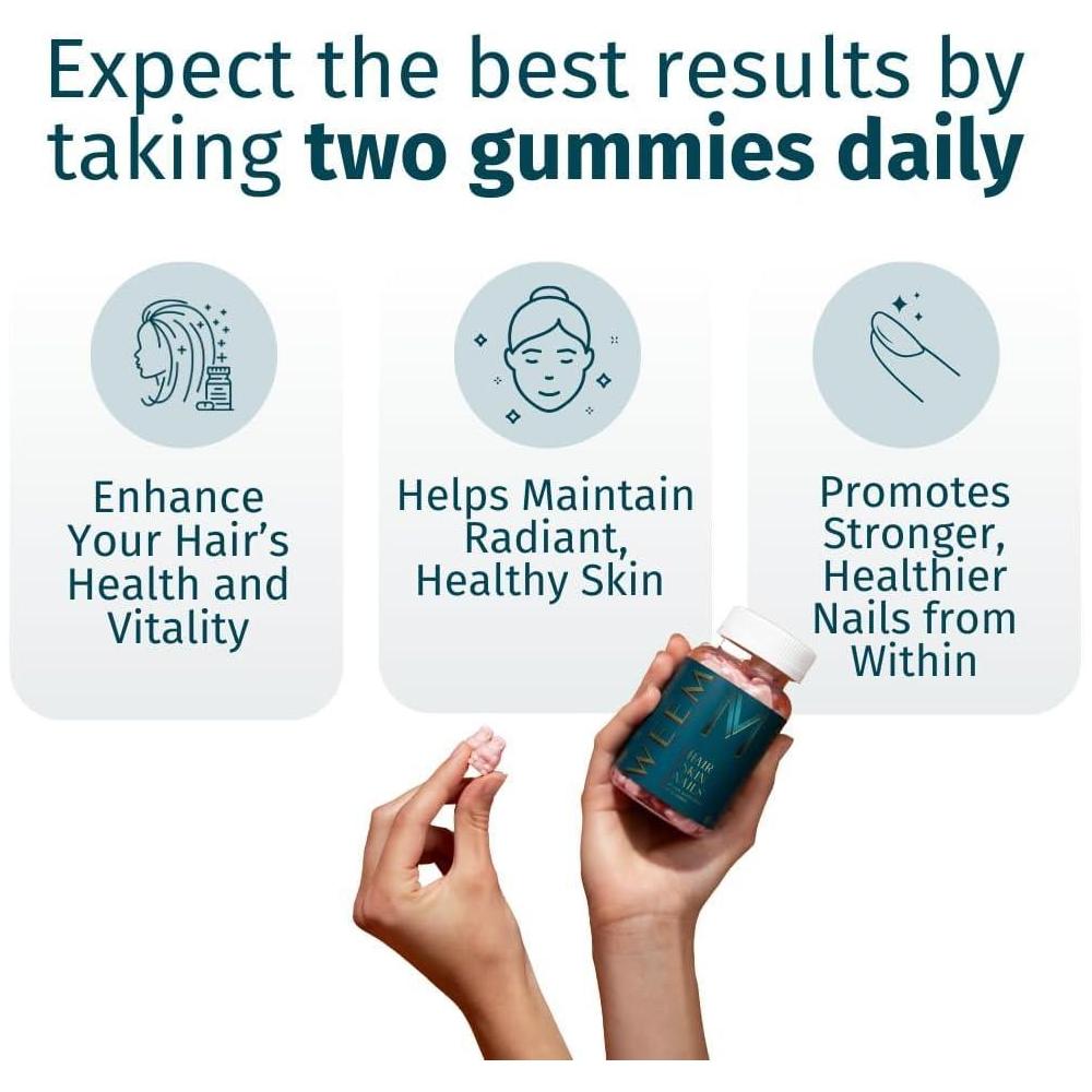 WEEM Gomitas veganas con biotina para cabello,salud de uñas y piel. Nutrición con vitaminas esenciales para fortalecer y revitalizar