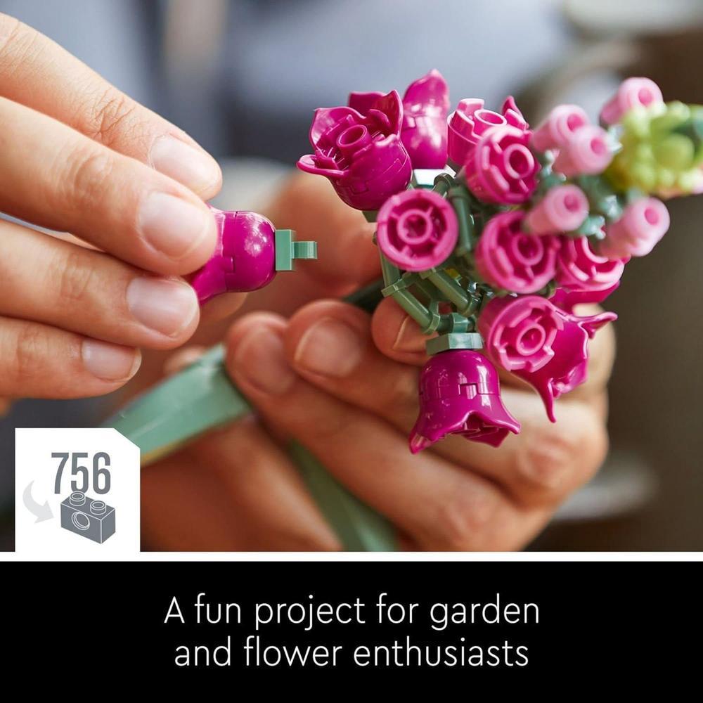 LEGO Icons 10280 - Ramo de flores artificiales con rosas, accesorios decorativos para el hogar, 36 cm, 756 piezas.