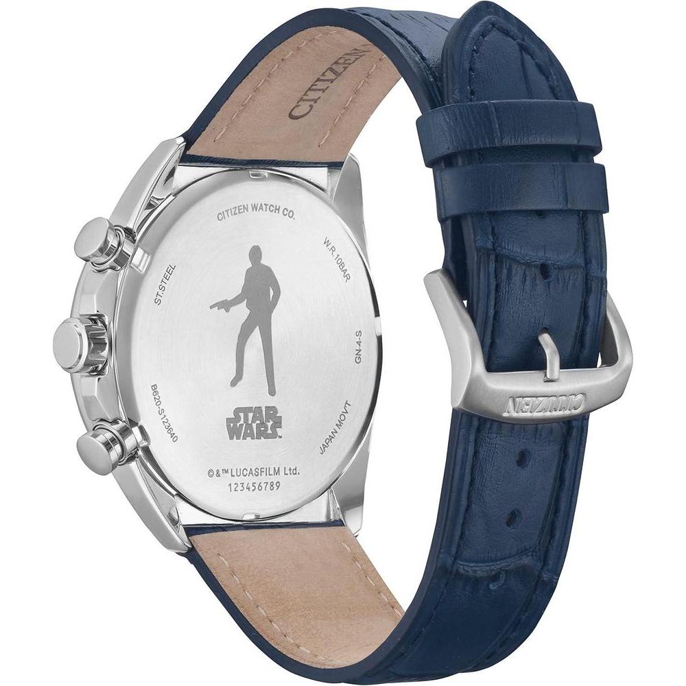 Citizen Eco-Drive Star Wars Millennium Falcon para hombre, cronógrafo acero inoxidable, correa piel azul, luminiscente