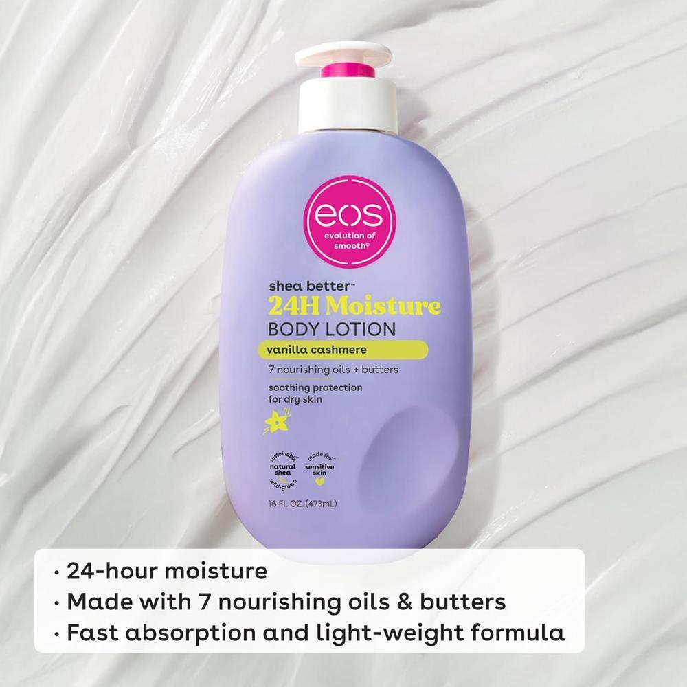 eos Shea Better Loción Corporal Vanilla Cashmere, Hidratación 24 Horas, Ligera y No Grasosa, Karité Natural, Vegana