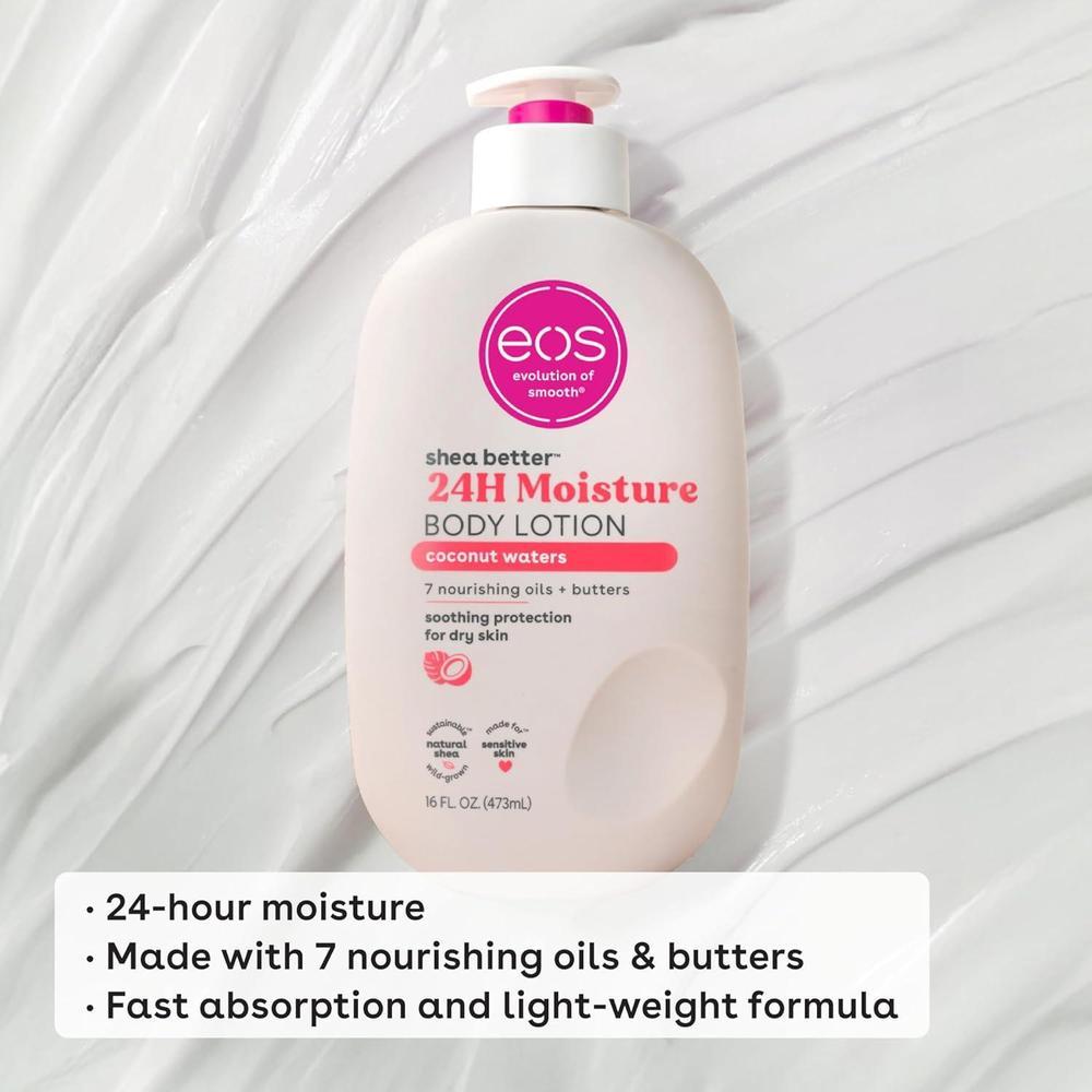 eos Loción corporal Coconut Waters, cuidado de piel 24 horas, ligera, no grasa, con karité natural, vegana, libre de crueldad