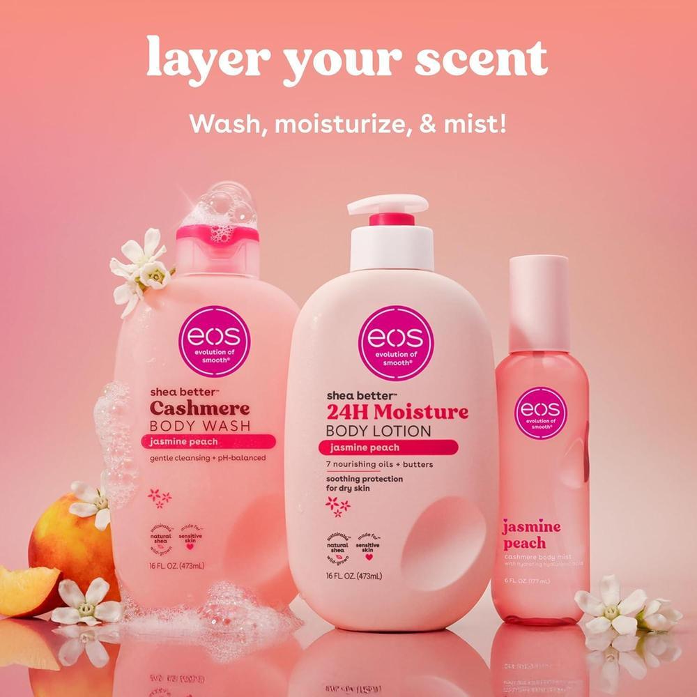 eos Shea Better Loción corporal Jasmine Peach, cuidado de la piel 24 horas, ligera, vegana y con karité natural