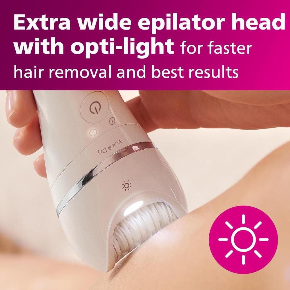 Philips Depiladora Serie 8000, Húmedo y Seco 3 en 1, Accesorios Afeitadora y Recortadora para Mujeres, 8 Accesorios
