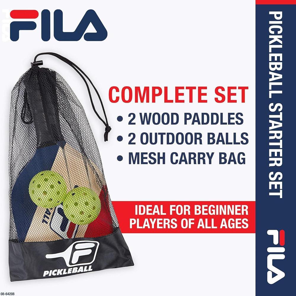 FILA Accessories Juego de 2 palas de pickleball - Incluye 2 raquetas de pickleball, 2 pelotas para exteriores y bolsa de malla