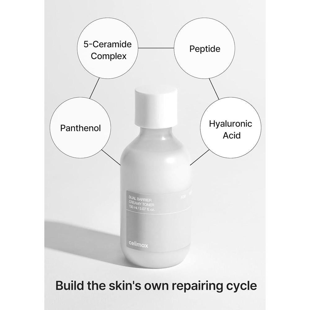 Celimax Tónico Cremoso de Doble Barrera con Ceramidas y Péptidos, Libre de Aceite y Alcohol, Hidratante y Astringente Facial