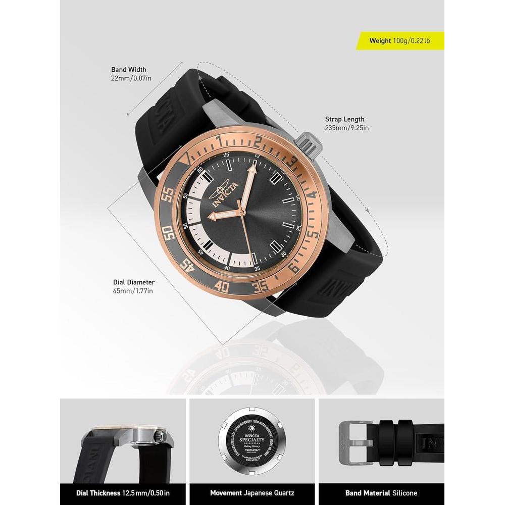 Reloj de cuarzo Invicta Specialty para hombre con correa de silicona, resistente al agua y manecillas luminosas