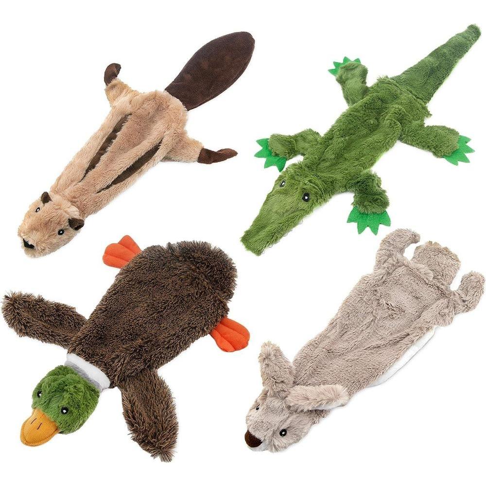 Best Pet Supplies 2-in-1 Stuffless Squeaky Dog Toys with Soft, Durable Fabric for Small, Medium, and Large Pets, No Stuffing for Indoor Play, Holds a Plastic Bottle - 4 Figures, Large