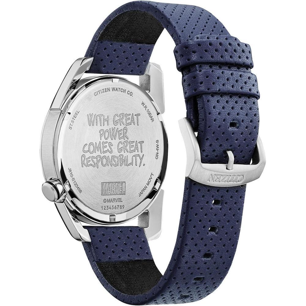 Citizen Eco-Drive Marvel Spider Man, Reloj para hombre, acero inoxidable, correa poliuretano azul, Fecha, Modelo AW1680-03W