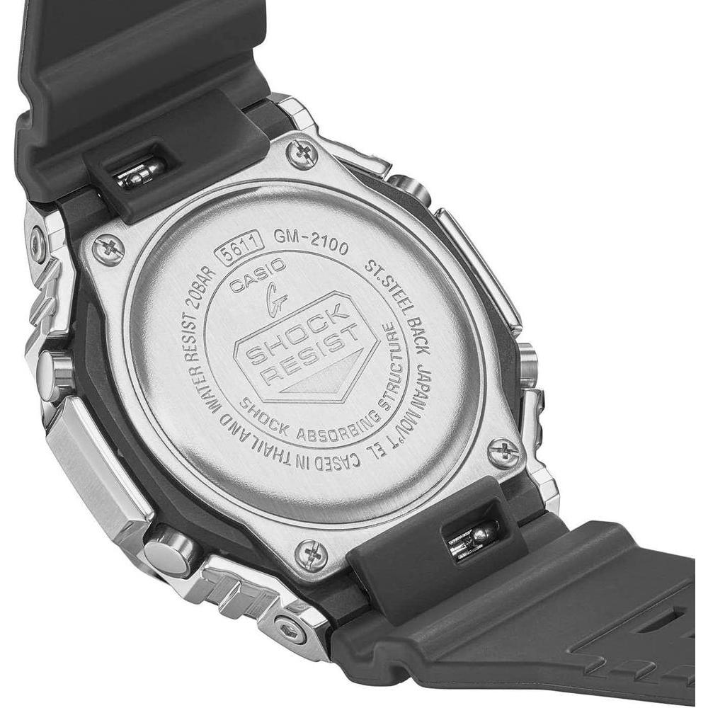 G-Shock Reloj Casio GM2100-1A con banda de resina negra y cubierta de metal, diseño octogonal deportivo, resistente al agua