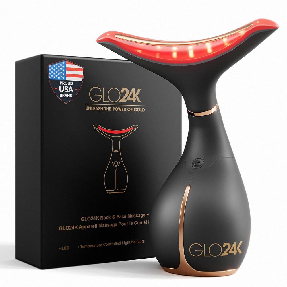 GLO24K Red Light Beauty Device for Face and Neck. Based on Triple Action L E D, Thermal, and Vibration Technologies.