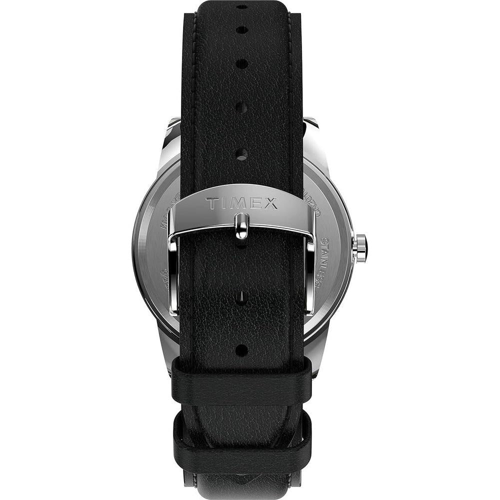 Reloj Timex Easy Reader para hombre con correa de cuero negro, esfera azul y luz Indiglo resistente al agua