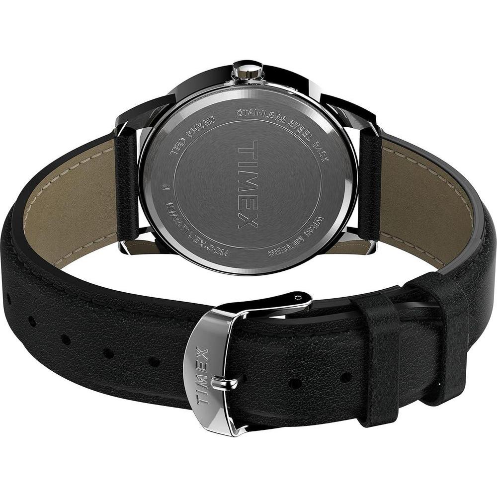 Reloj Timex Easy Reader para hombre con correa de cuero negro, esfera azul y luz Indiglo resistente al agua