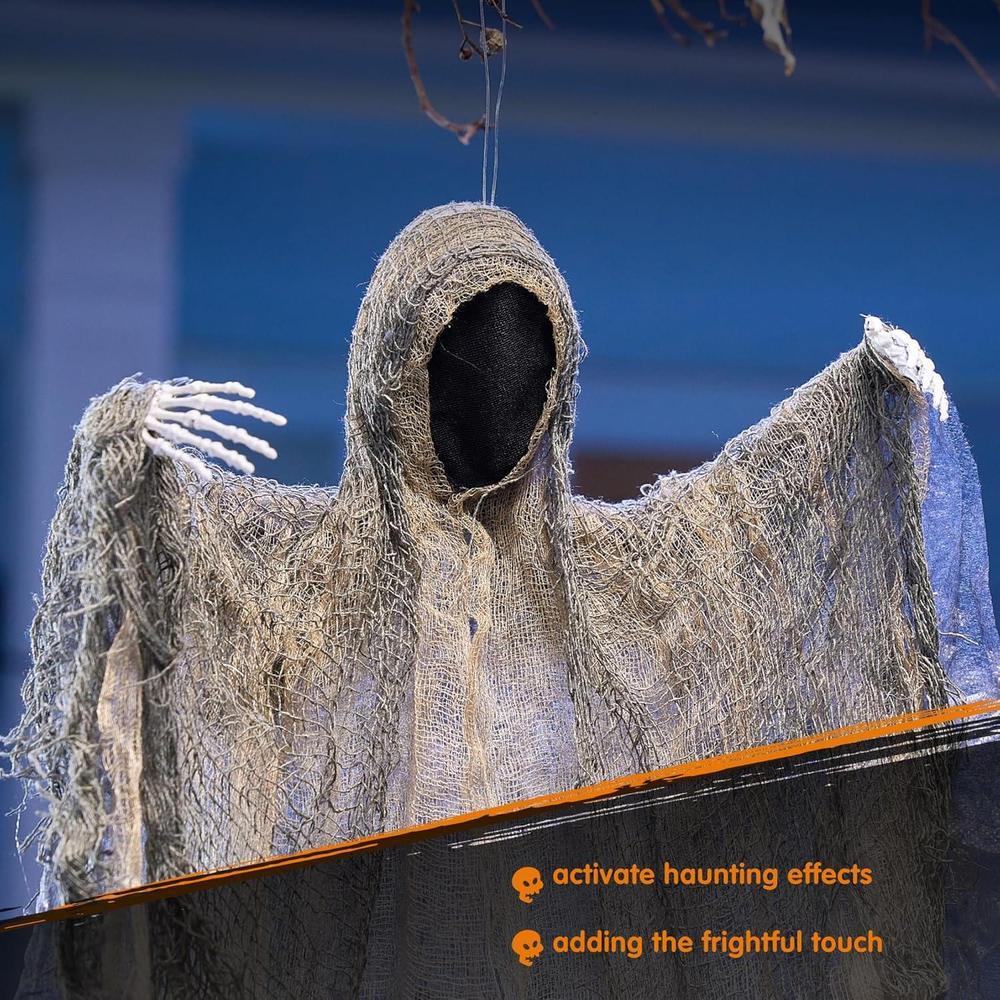 JOYIN Paquete de 4 fantasmas colgantes sin rostro para Halloween, ideal para exteriores y fiestas temáticas