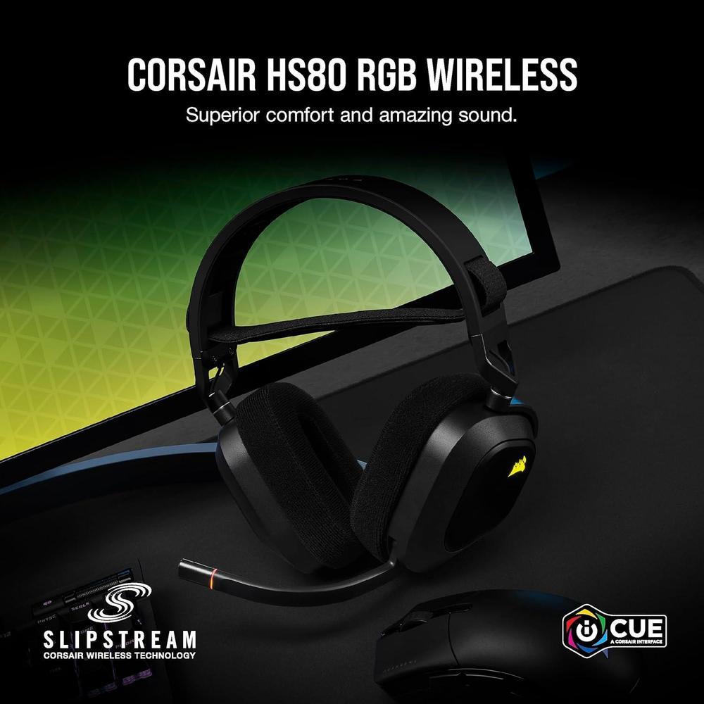 CORSAIR HS80 RGB Wireless Auriculares Gaming Multiplataforma con Sonido Inmersivo y Micrófono de Calidad