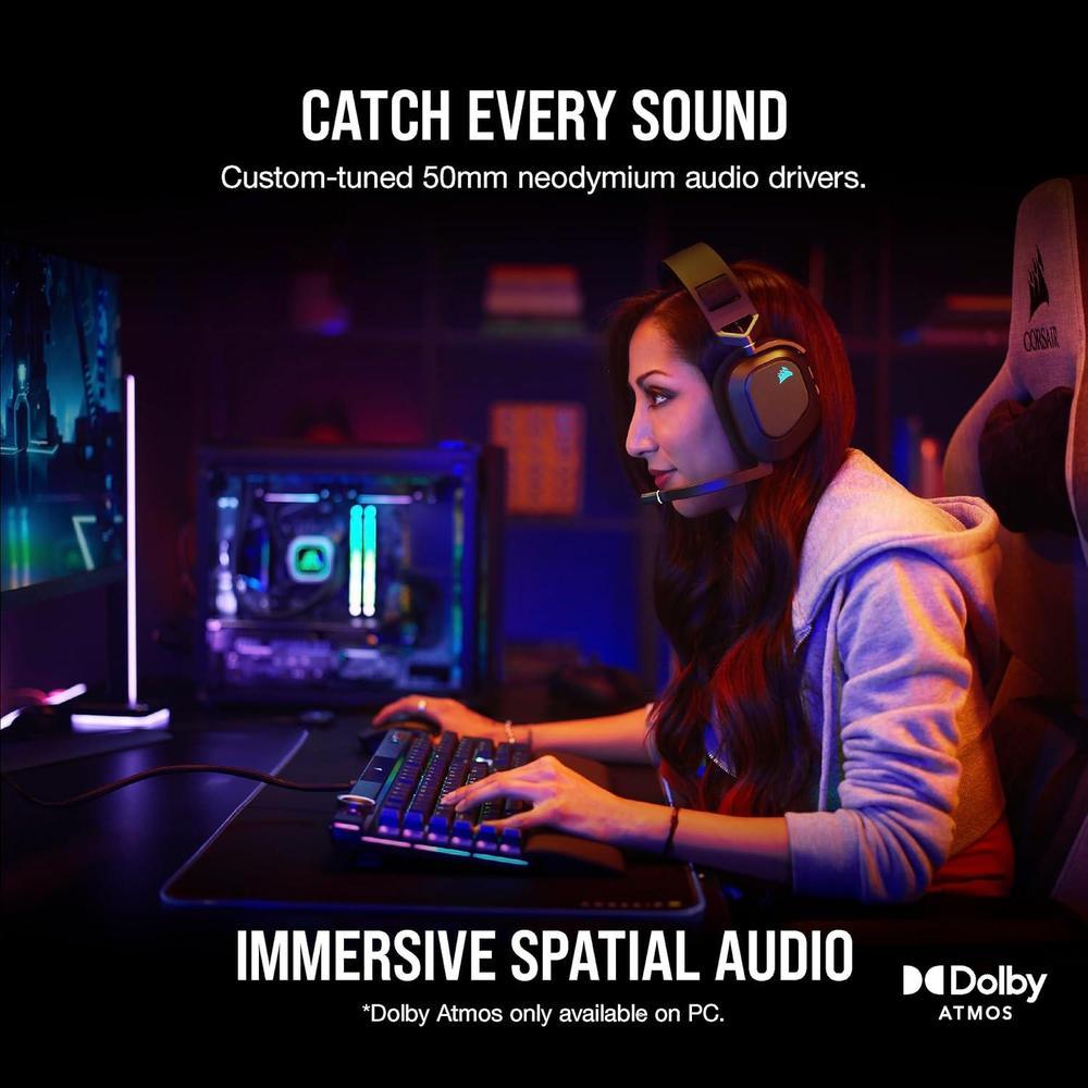 CORSAIR HS80 RGB Wireless Auriculares Gaming Multiplataforma con Sonido Inmersivo y Micrófono de Calidad