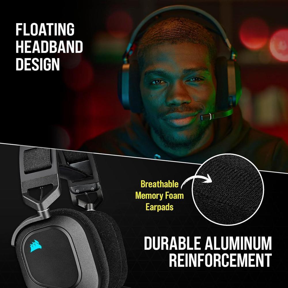CORSAIR HS80 RGB Wireless Auriculares Gaming Multiplataforma con Sonido Inmersivo y Micrófono de Calidad